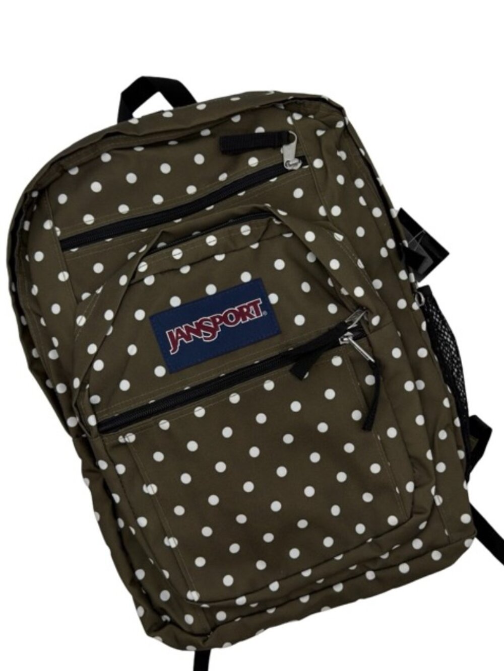 JanSport Big Student Backpack Green Machine White Polka Dot NWT